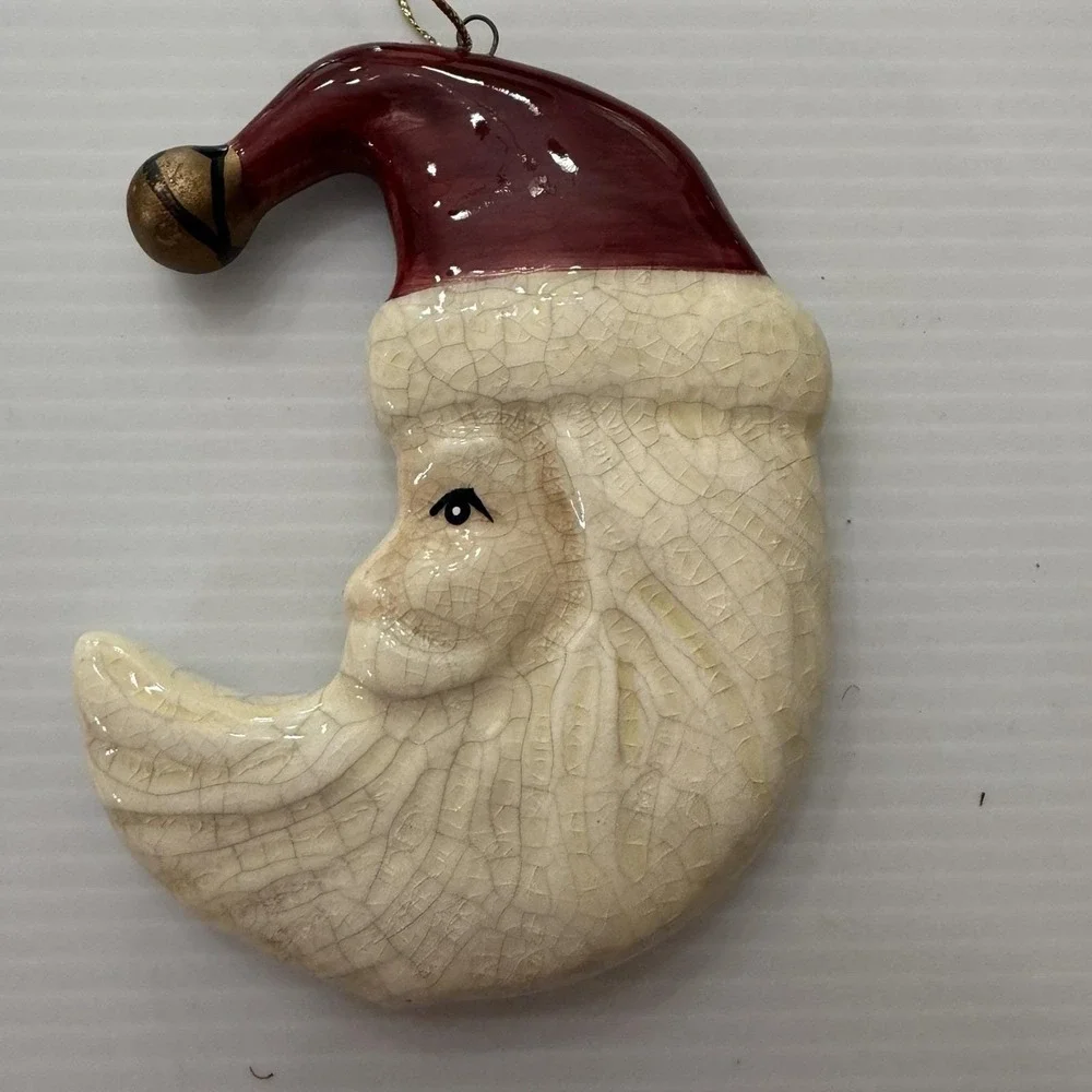 Vintage Crackle Glaze Santa Face Christmas Ornament Ceramic Tree Decoration